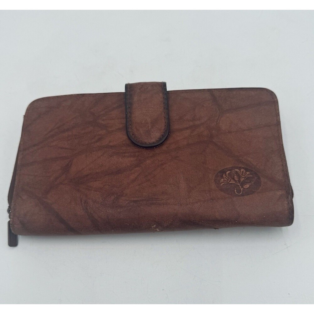 Vintage Buxton Checkbook Wallet  Zip Around Brown ID Window Brown / Credit Card